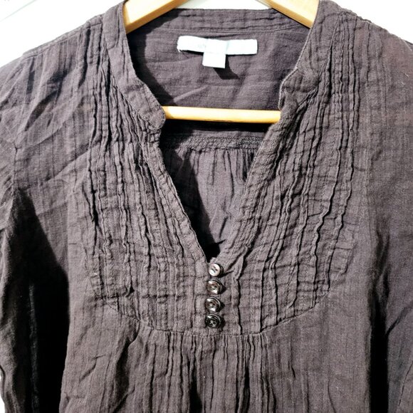 Old‎ Navy Womens XS Brown Long Sleeve Cotton Tunic Blouse Pleated Detail ~LS56.3 - Picture 4 of 8